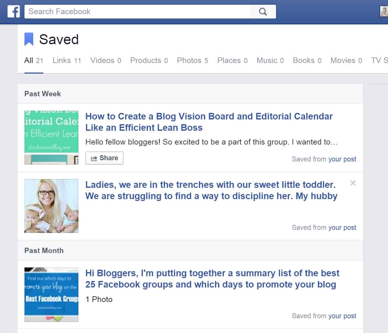 facebook save linnks