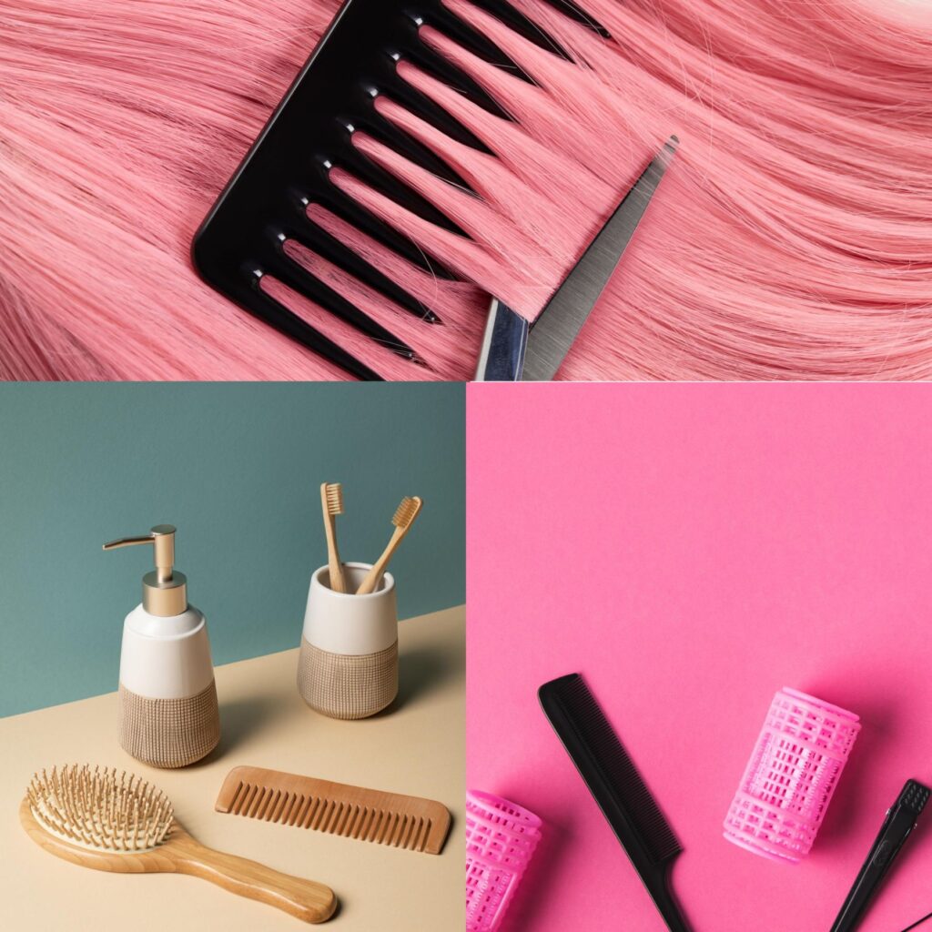 pink hair and comb